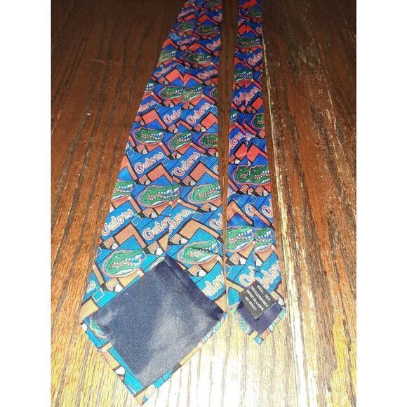 Mens Florida FL Gator 100% Silk Neck Tie Blue, Orange, Green, White - Picture 4 of 4